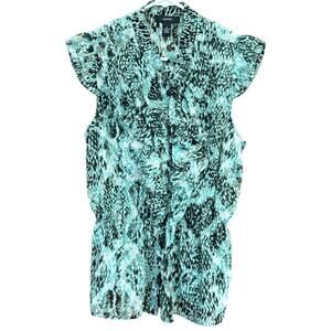 Alfani Sleeveless Ruffle Blouse, Button Up Top Snakeskin Animal Print Womens 10